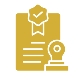 Certificate with a stamp and checkmark icon.