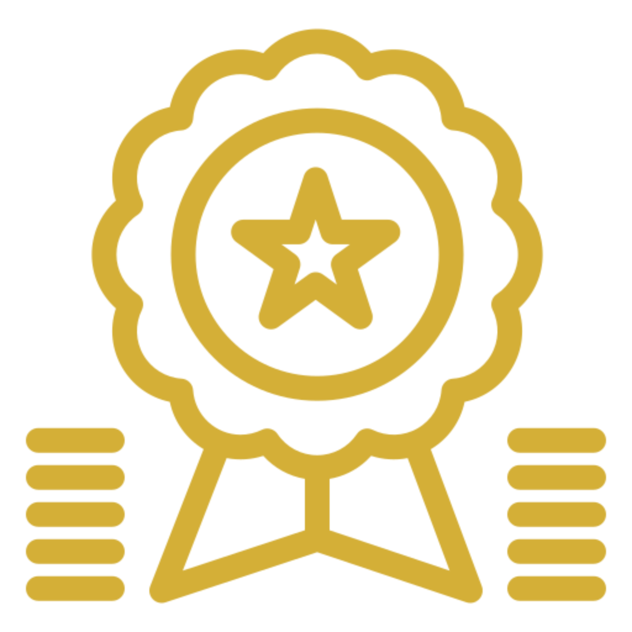 Gold award badge with star symbol.