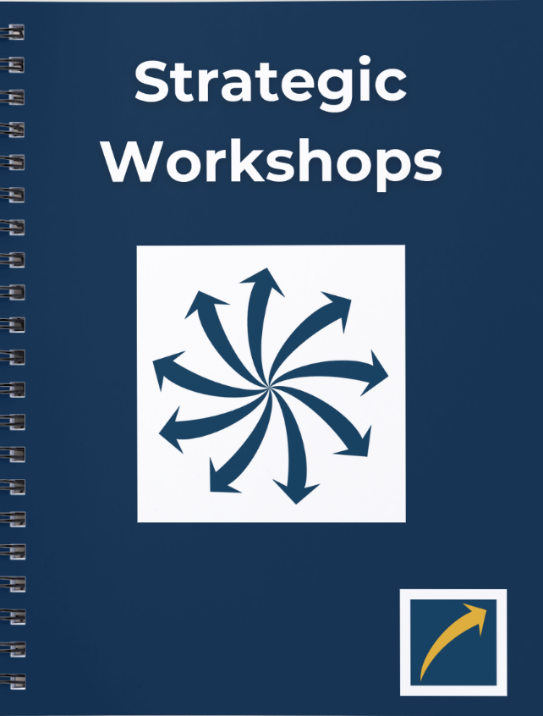 Blue notebook cover with arrows and text.